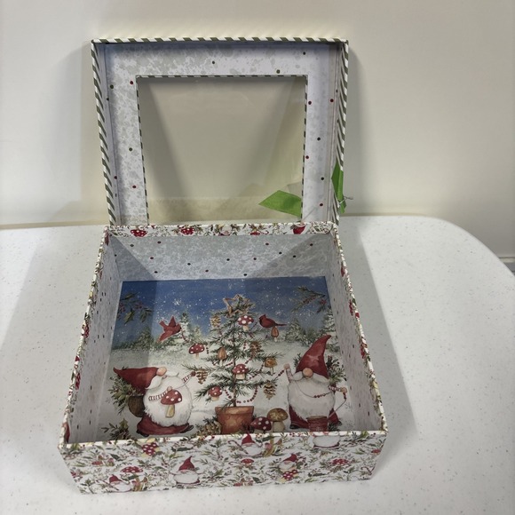 Holiday Gift Box Susan Winget Mushroom/Gnome Christmas Box 8.4x8.4x3 - Picture 3 of 8